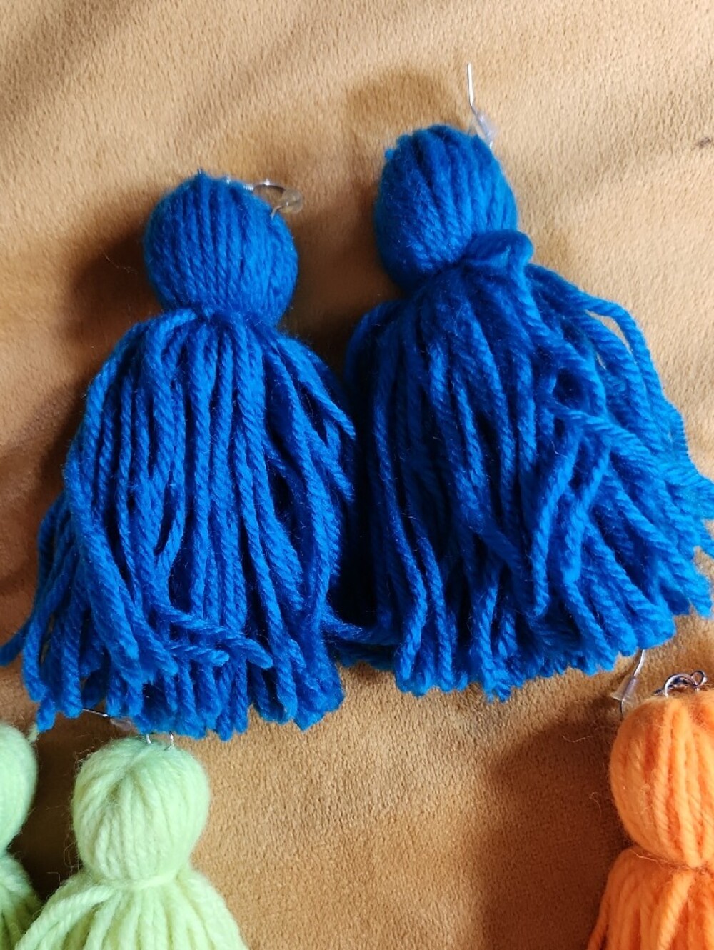 Colorful Yarn Tassel Earrings - Pink, Blue, Orange, Lime - Picture 2 of 5